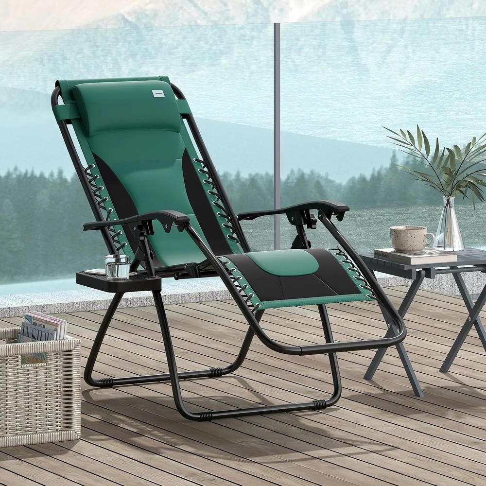 Outsunny Zero Gravity Lounger Chair, Folding Reclining Patio Chair with Padded Seat, Cup Holder, Soft Cushion and Headrest for Poolside, Camping 1