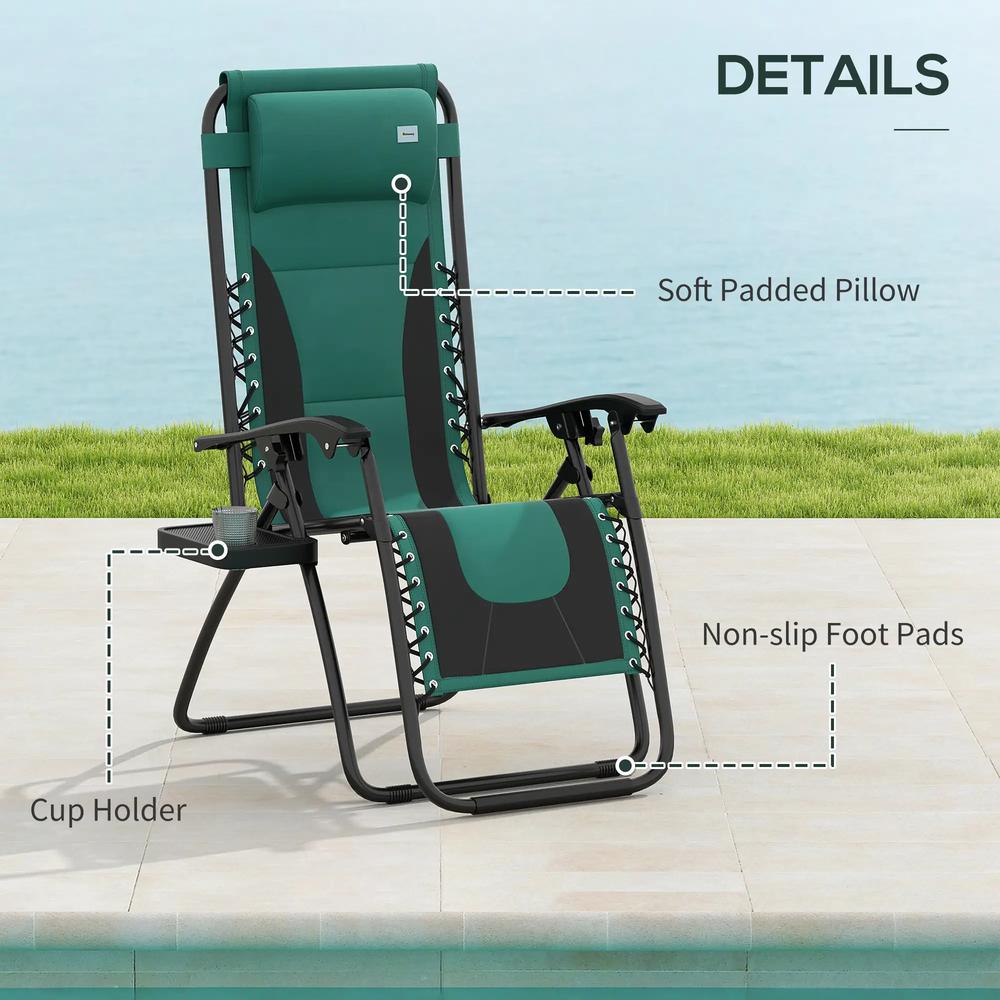 Outsunny Zero Gravity Lounger Chair, Folding Reclining Patio Chair with Padded Seat, Cup Holder, Soft Cushion and Headrest for Poolside, Camping 6