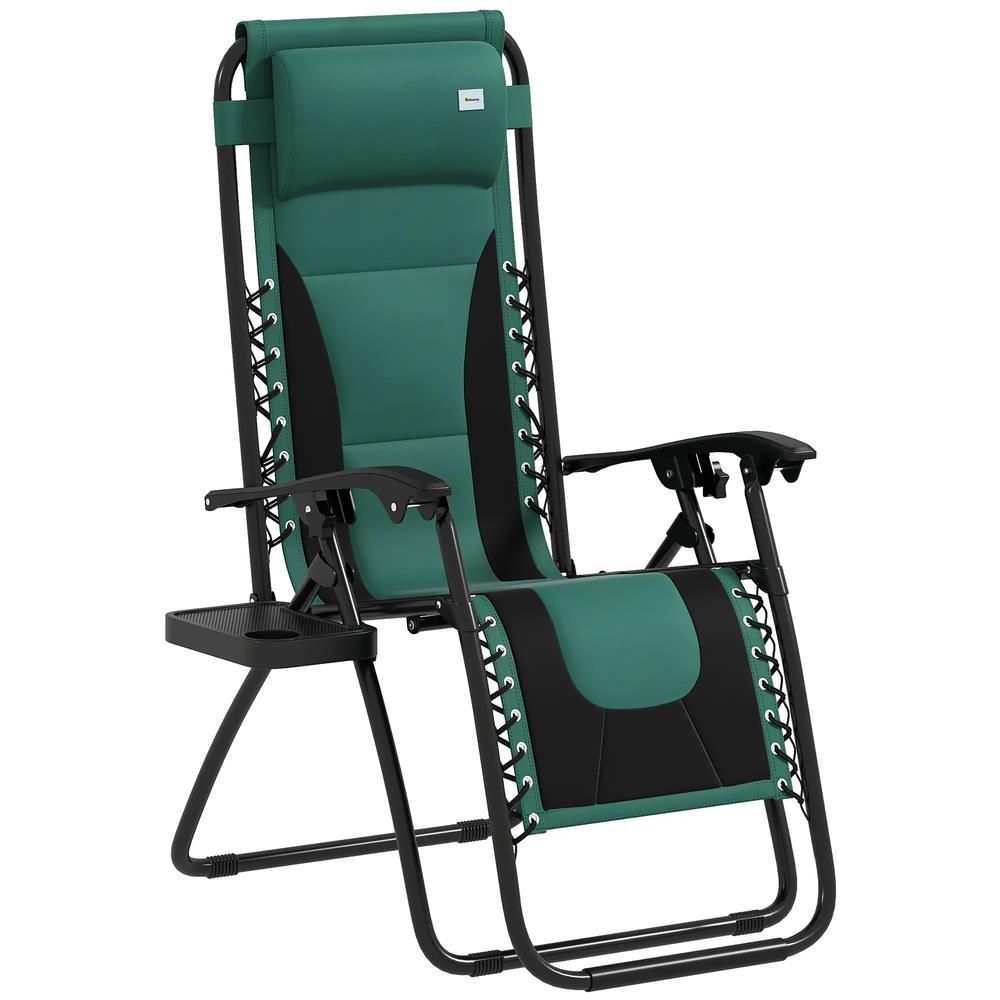 Outsunny Zero Gravity Lounger Chair, Folding Reclining Patio Chair with Padded Seat, Cup Holder, Soft Cushion and Headrest for Poolside, Camping 
