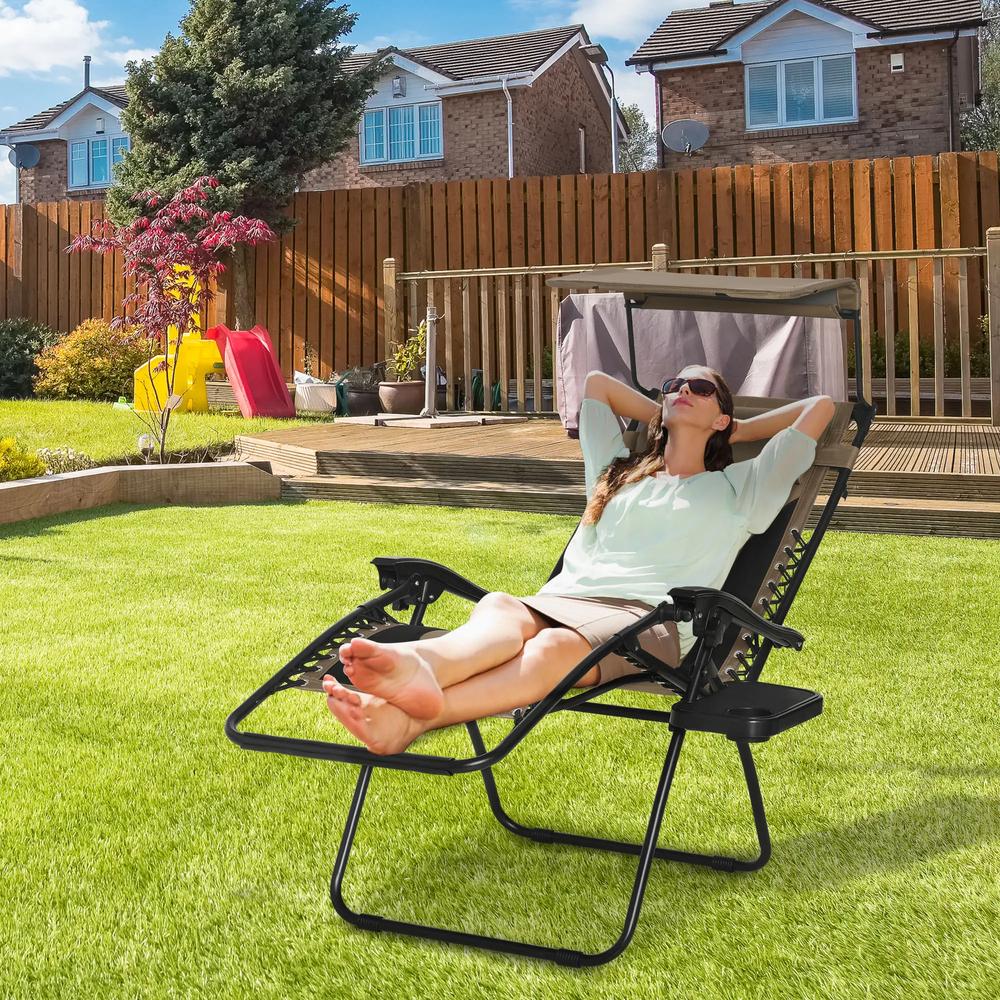 Outsunny Zero Gravity Lounger Chair, Folding Reclining Patio Chair with Shade Cover, Padded Seat, Cup Holder, Soft Cushion and Headrest for Poolside, Camping 1