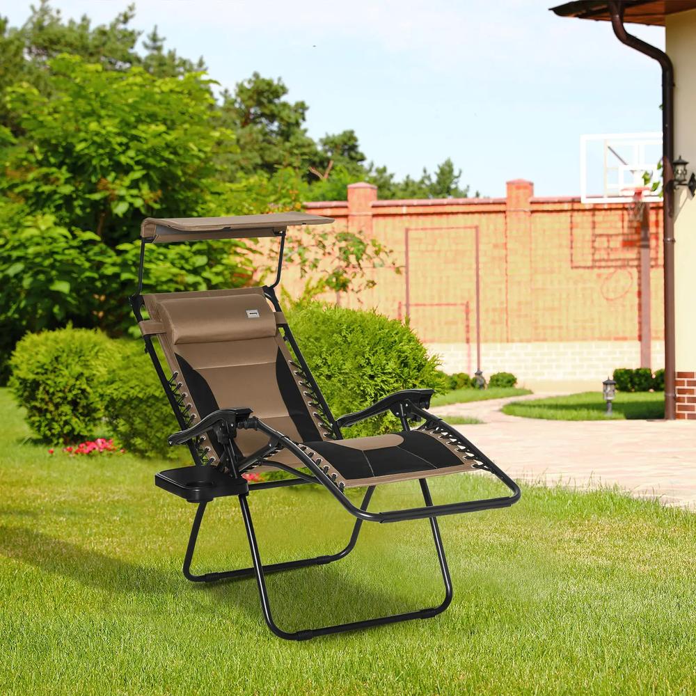 Outsunny Zero Gravity Lounger Chair, Folding Reclining Patio Chair with Shade Cover, Padded Seat, Cup Holder, Soft Cushion and Headrest for Poolside, Camping 12