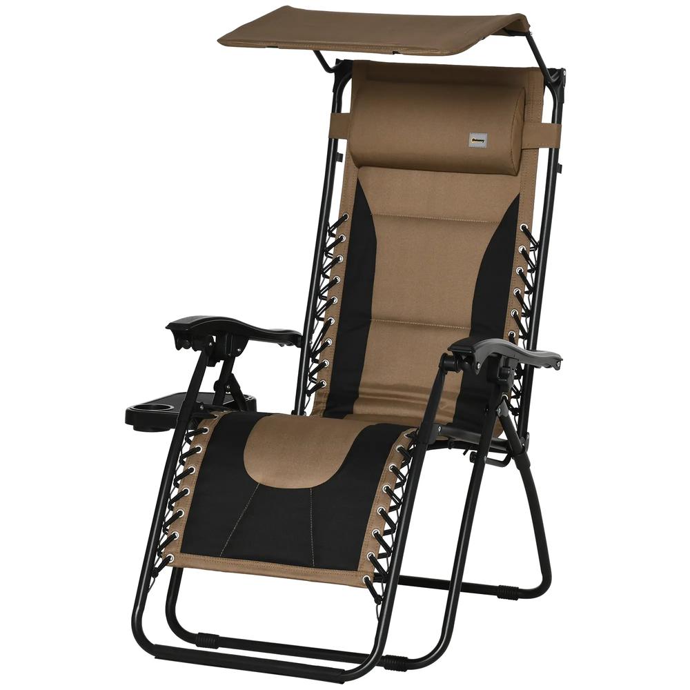 Outsunny Zero Gravity Lounger Chair, Folding Reclining Patio Chair with Shade Cover, Padded Seat, Cup Holder, Soft Cushion and Headrest for Poolside, Camping 13