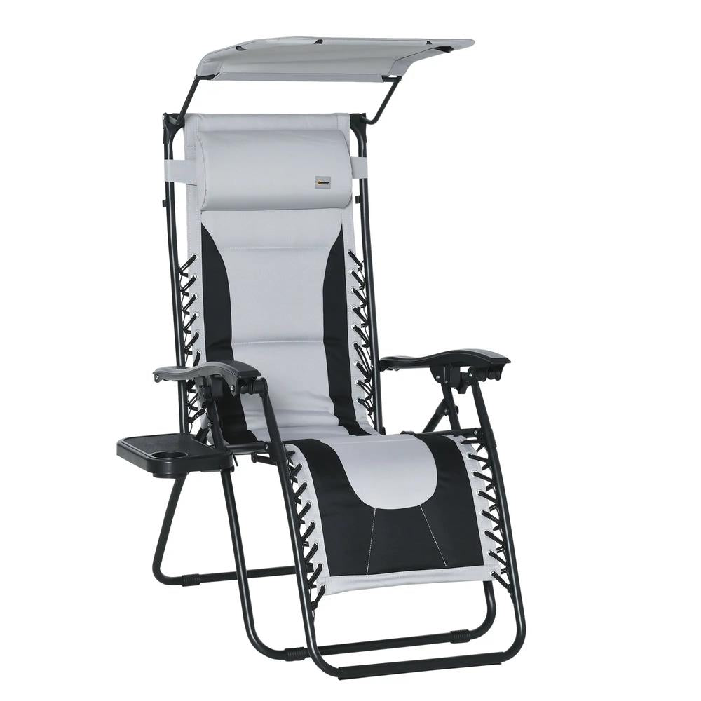 Outsunny Zero Gravity Lounger Chair, Folding Reclining Patio Chair with Shade Cover, Padded Seat, Cup Holder, Soft Cushion and Headrest for Poolside, Camping 14
