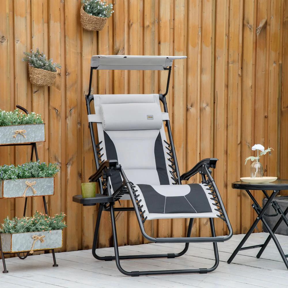 Outsunny Zero Gravity Lounger Chair, Folding Reclining Patio Chair with Shade Cover, Padded Seat, Cup Holder, Soft Cushion and Headrest for Poolside, Camping 15