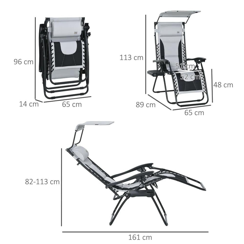 Outsunny Zero Gravity Lounger Chair, Folding Reclining Patio Chair with Shade Cover, Padded Seat, Cup Holder, Soft Cushion and Headrest for Poolside, Camping 16