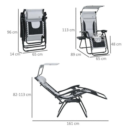 Outsunny Zero Gravity Lounger Chair, Folding Reclining Patio Chair with Shade Cover, Padded Seat, Cup Holder, Soft Cushion and Headrest for Poolside, Camping 16
