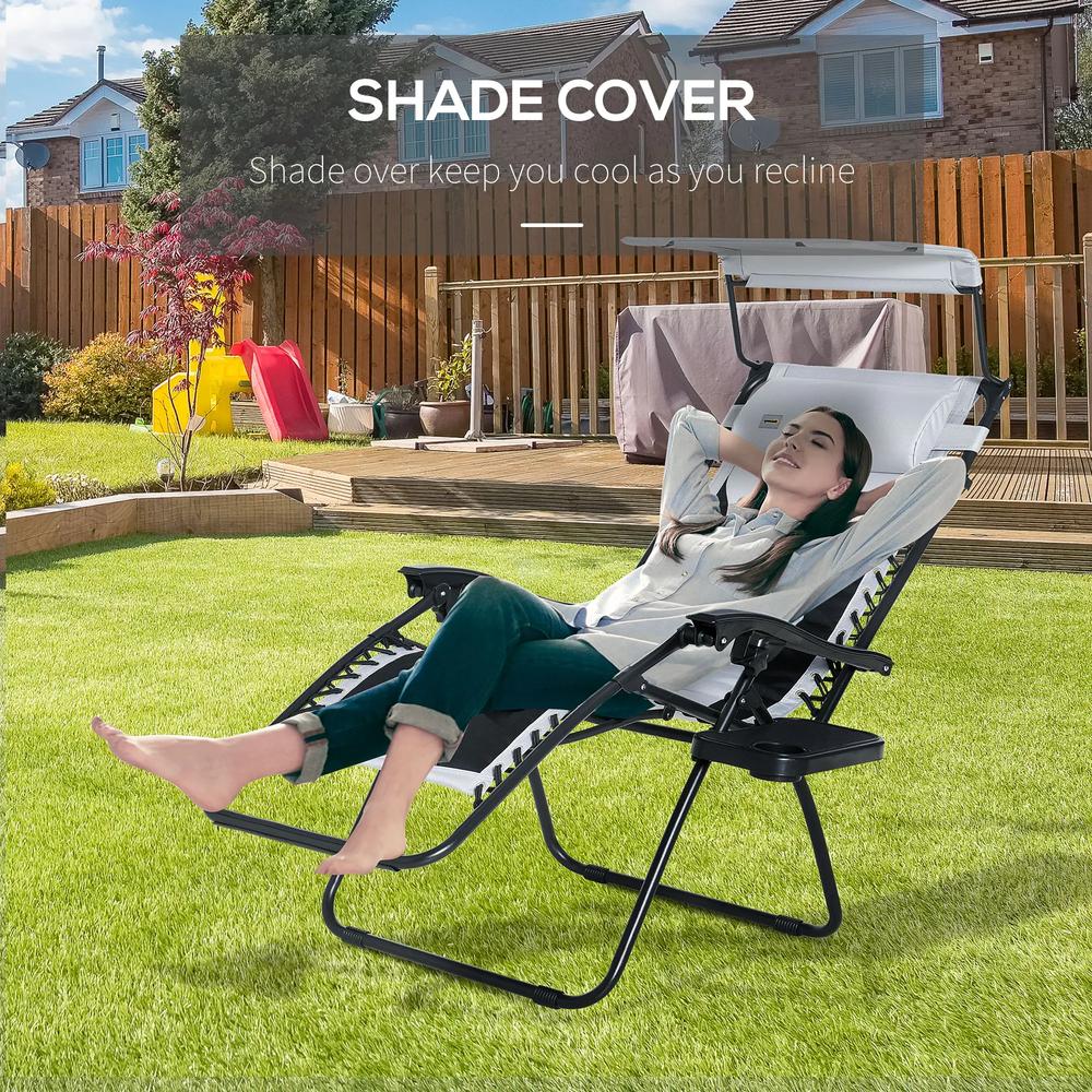 Outsunny Zero Gravity Lounger Chair, Folding Reclining Patio Chair with Shade Cover, Padded Seat, Cup Holder, Soft Cushion and Headrest for Poolside, Camping 19