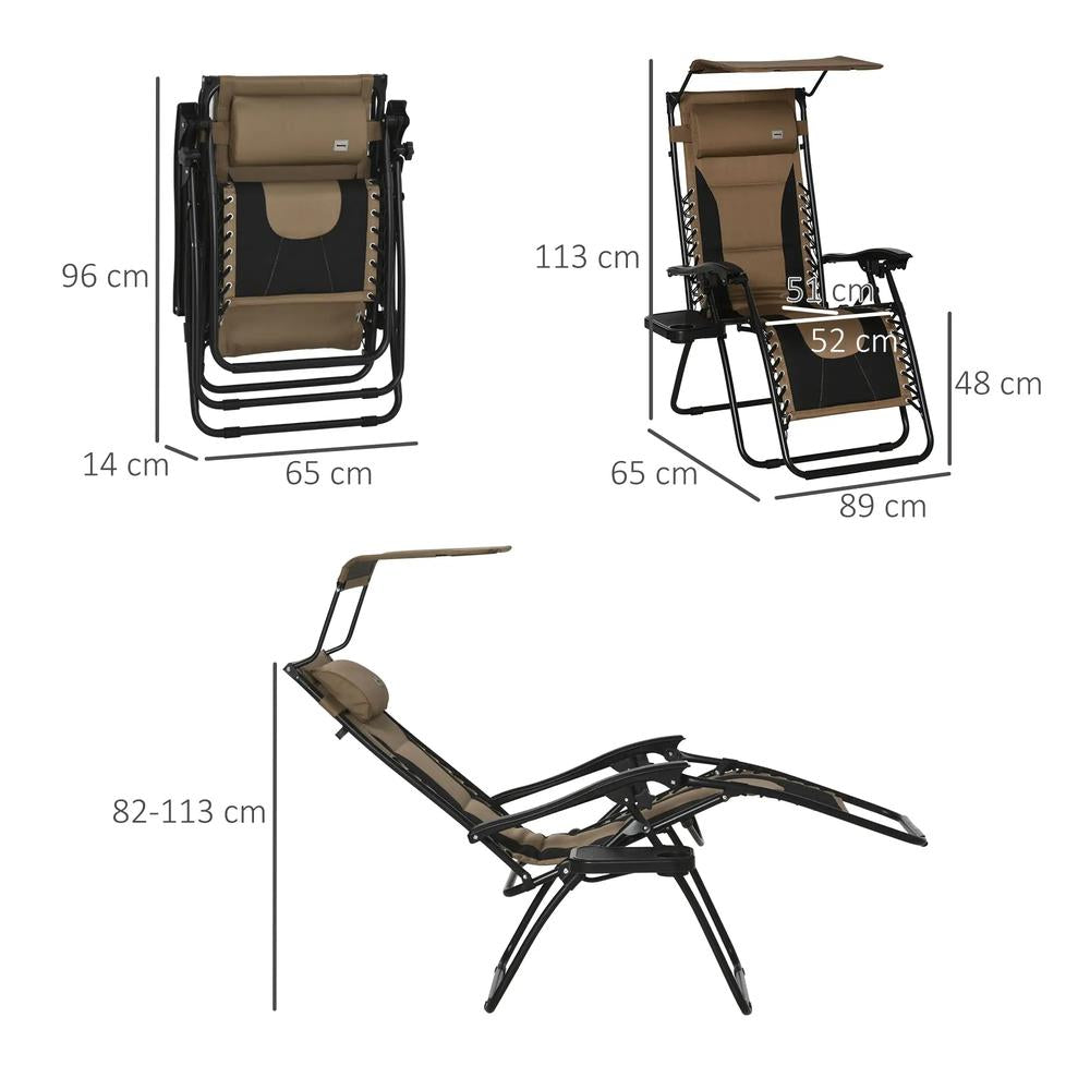 Outsunny Zero Gravity Lounger Chair, Folding Reclining Patio Chair with Shade Cover, Padded Seat, Cup Holder, Soft Cushion and Headrest for Poolside, Camping 2