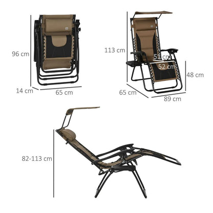 Outsunny Zero Gravity Lounger Chair, Folding Reclining Patio Chair with Shade Cover, Padded Seat, Cup Holder, Soft Cushion and Headrest for Poolside, Camping 2
