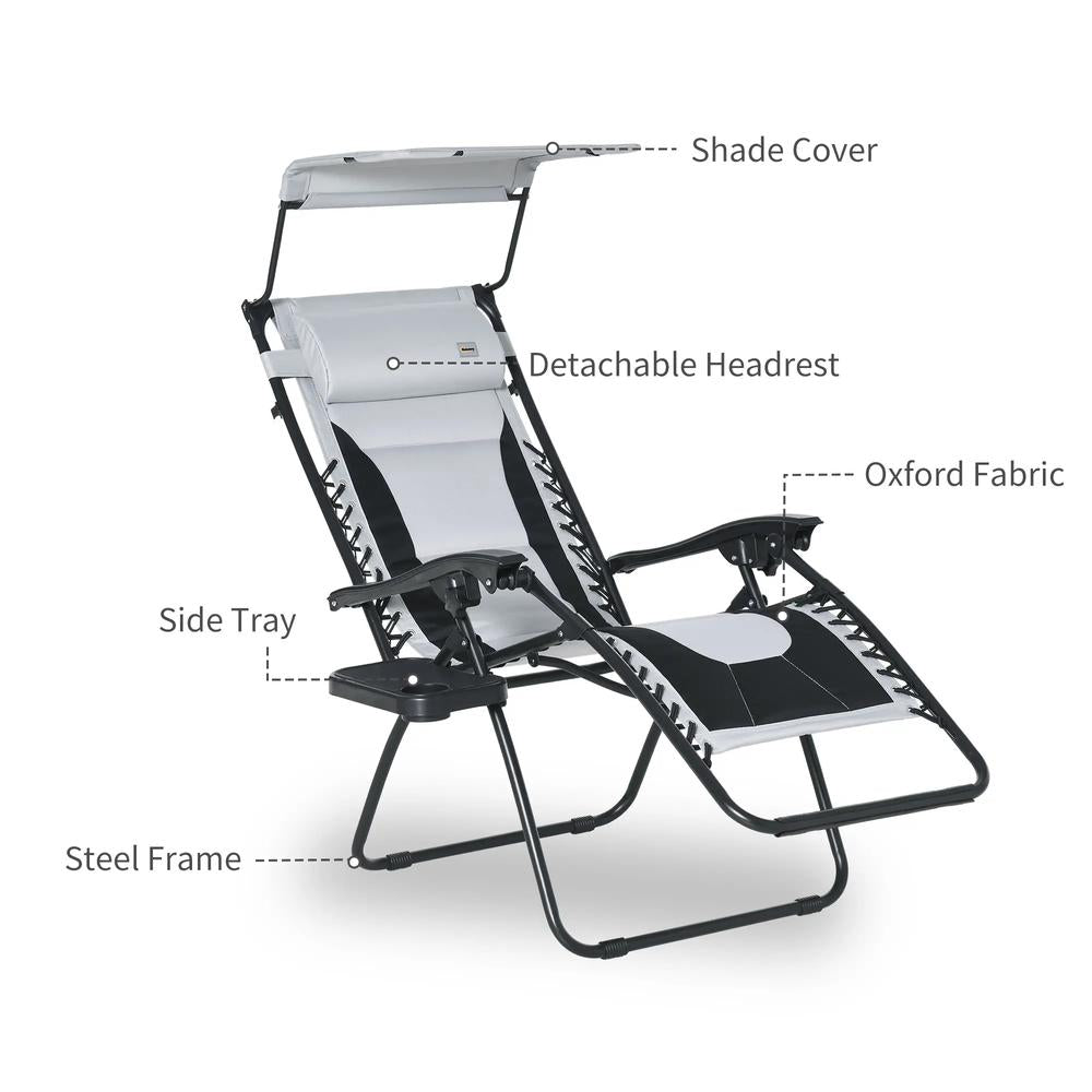 Outsunny Zero Gravity Lounger Chair, Folding Reclining Patio Chair with Shade Cover, Padded Seat, Cup Holder, Soft Cushion and Headrest for Poolside, Camping 21