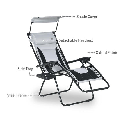 Outsunny Zero Gravity Lounger Chair, Folding Reclining Patio Chair with Shade Cover, Padded Seat, Cup Holder, Soft Cushion and Headrest for Poolside, Camping 21