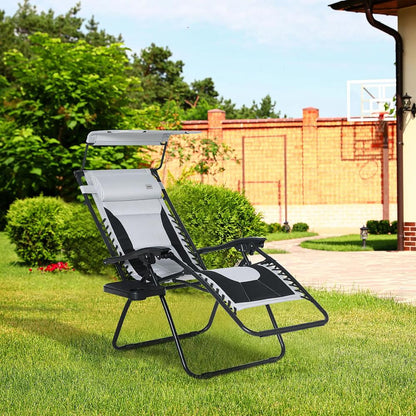 Outsunny Zero Gravity Lounger Chair, Folding Reclining Patio Chair with Shade Cover, Padded Seat, Cup Holder, Soft Cushion and Headrest for Poolside, Camping 26
