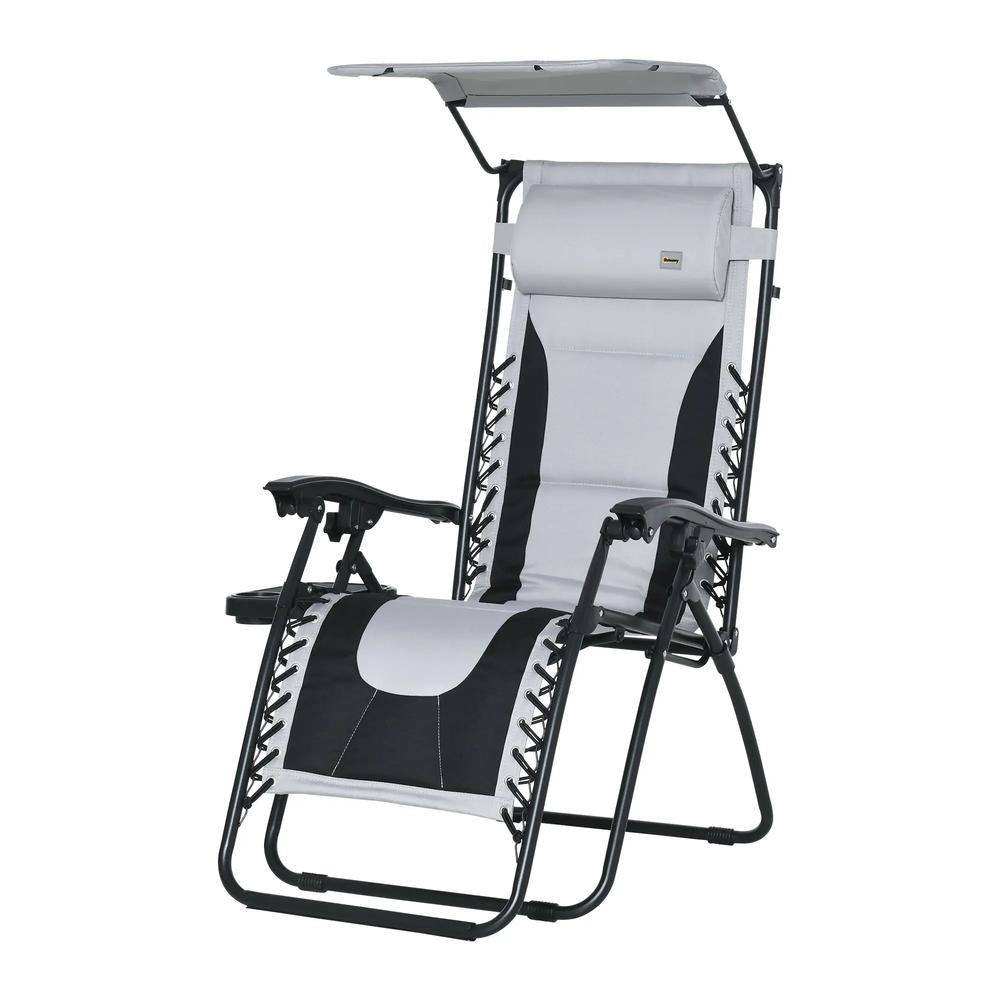 Outsunny Zero Gravity Lounger Chair, Folding Reclining Patio Chair with Shade Cover, Padded Seat, Cup Holder, Soft Cushion and Headrest for Poolside, Camping 27