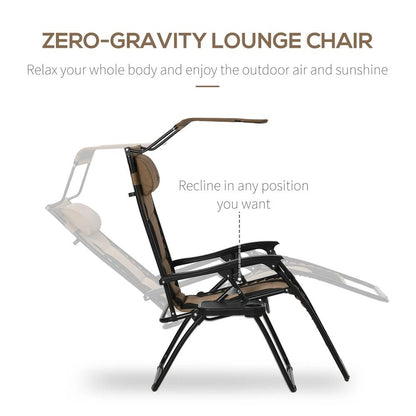 Outsunny Zero Gravity Lounger Chair, Folding Reclining Patio Chair with Shade Cover, Padded Seat, Cup Holder, Soft Cushion and Headrest for Poolside, Camping 3