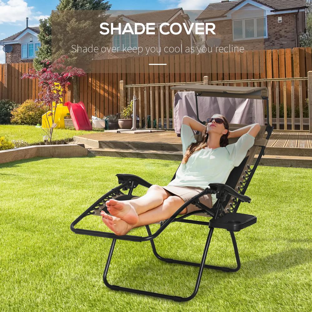 Outsunny Zero Gravity Lounger Chair, Folding Reclining Patio Chair with Shade Cover, Padded Seat, Cup Holder, Soft Cushion and Headrest for Poolside, Camping 5