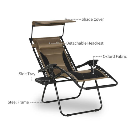 Outsunny Zero Gravity Lounger Chair, Folding Reclining Patio Chair with Shade Cover, Padded Seat, Cup Holder, Soft Cushion and Headrest for Poolside, Camping 7