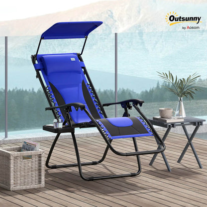 Outsunny Zero Gravity Lounger Chair, Folding Reclining Patio Chair with Shade Cover, Padded Seat, Cup Holder, Soft Cushion and Headrest for Poolside, Camping 89cm x 65cm x 113cm 11