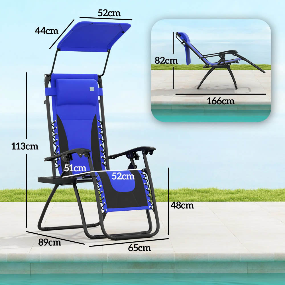 Outsunny Zero Gravity Lounger Chair, Folding Reclining Patio Chair with Shade Cover, Padded Seat, Cup Holder, Soft Cushion and Headrest for Poolside, Camping 89cm x 65cm x 113cm 12