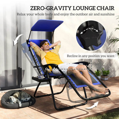 Outsunny Zero Gravity Lounger Chair, Folding Reclining Patio Chair with Shade Cover, Padded Seat, Cup Holder, Soft Cushion and Headrest for Poolside, Camping 89cm x 65cm x 113cm 13