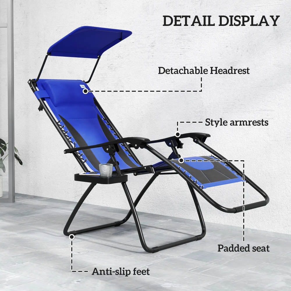 Outsunny Zero Gravity Lounger Chair, Folding Reclining Patio Chair with Shade Cover, Padded Seat, Cup Holder, Soft Cushion and Headrest for Poolside, Camping 89cm x 65cm x 113cm 14