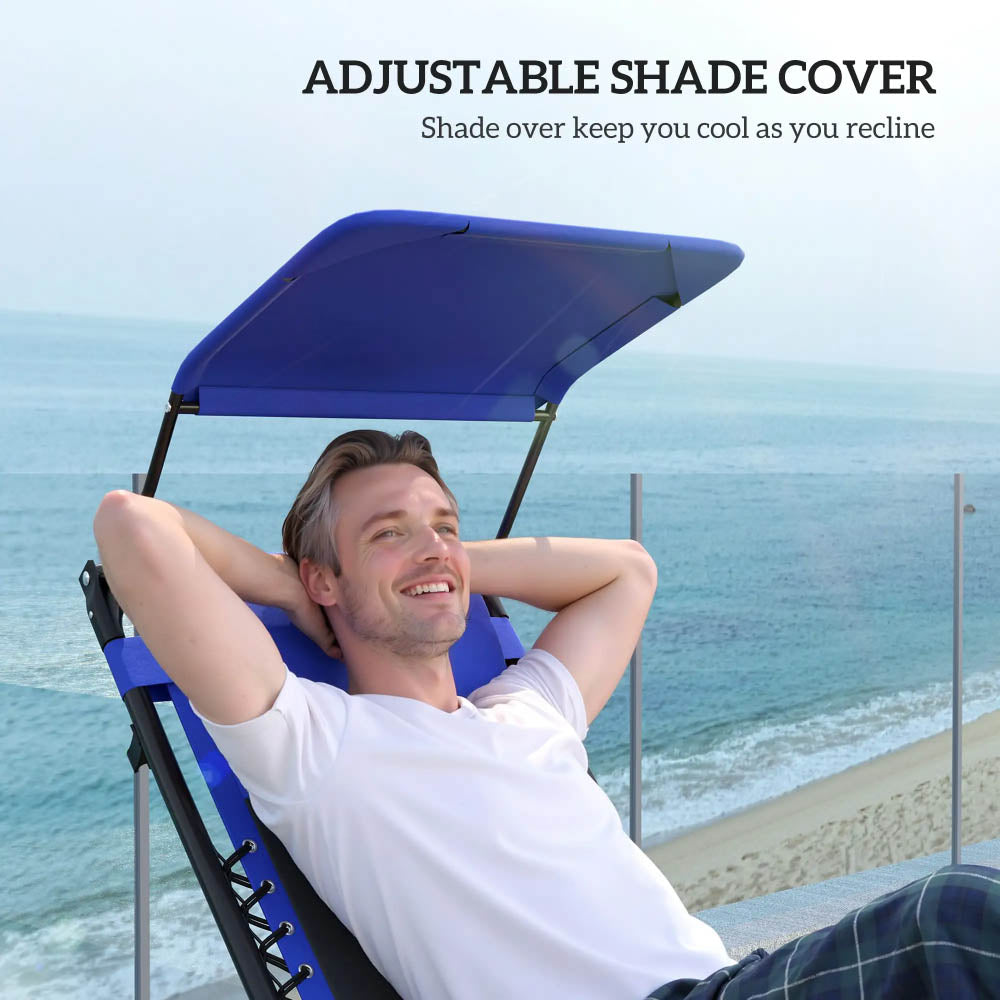 Outsunny Zero Gravity Lounger Chair, Folding Reclining Patio Chair with Shade Cover, Padded Seat, Cup Holder, Soft Cushion and Headrest for Poolside, Camping 89cm x 65cm x 113cm 15