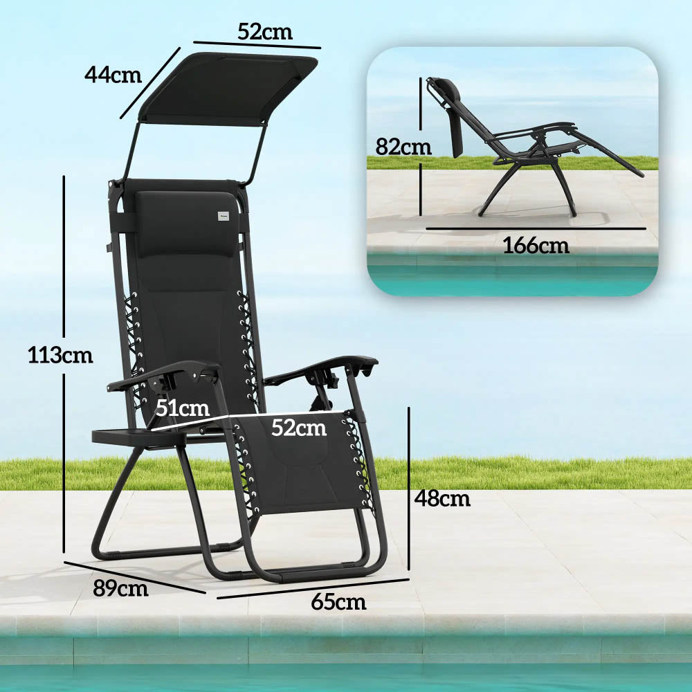 Outsunny Zero Gravity Lounger Chair, Folding Reclining Patio Chair with Shade Cover, Padded Seat, Cup Holder, Soft Cushion and Headrest for Poolside, Camping 89cm x 65cm x 113cm 2