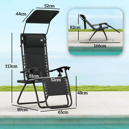 Outsunny Zero Gravity Lounger Chair, Folding Reclining Patio Chair with Shade Cover, Padded Seat, Cup Holder, Soft Cushion and Headrest for Poolside, Camping 89cm x 65cm x 113cm 2