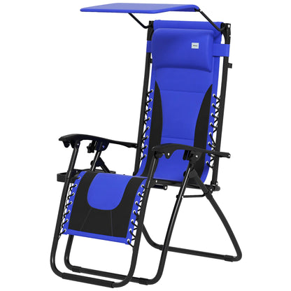 Outsunny Zero Gravity Lounger Chair, Folding Reclining Patio Chair with Shade Cover, Padded Seat, Cup Holder, Soft Cushion and Headrest for Poolside, Camping 89cm x 65cm x 113cm 20