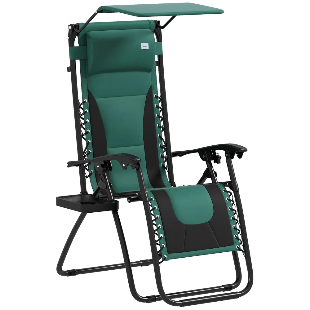 Outsunny Zero Gravity Lounger Chair, Folding Reclining Patio Chair with Shade Cover, Padded Seat, Cup Holder, Soft Cushion and Headrest for Poolside, Camping 89cm x 65cm x 113cm 21