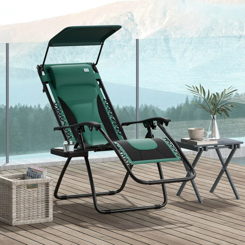 Outsunny Zero Gravity Lounger Chair, Folding Reclining Patio Chair with Shade Cover, Padded Seat, Cup Holder, Soft Cushion and Headrest for Poolside, Camping 89cm x 65cm x 113cm 22