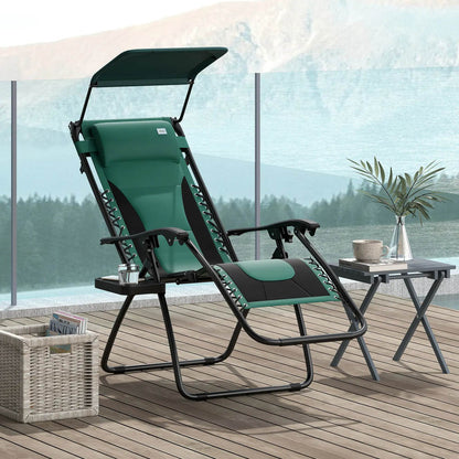Outsunny Zero Gravity Lounger Chair, Folding Reclining Patio Chair with Shade Cover, Padded Seat, Cup Holder, Soft Cushion and Headrest for Poolside, Camping 89cm x 65cm x 113cm 22