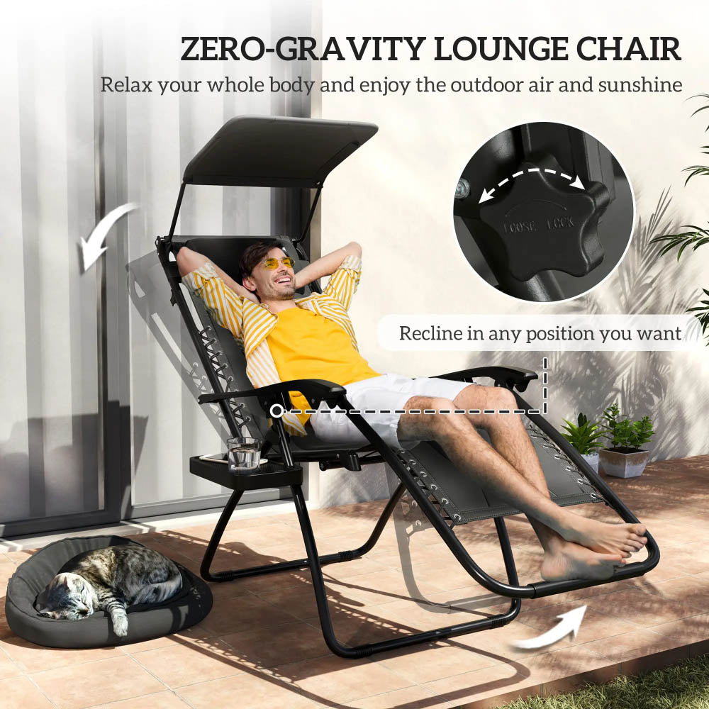 Outsunny Zero Gravity Lounger Chair, Folding Reclining Patio Chair with Shade Cover, Padded Seat, Cup Holder, Soft Cushion and Headrest for Poolside, Camping 89cm x 65cm x 113cm 3