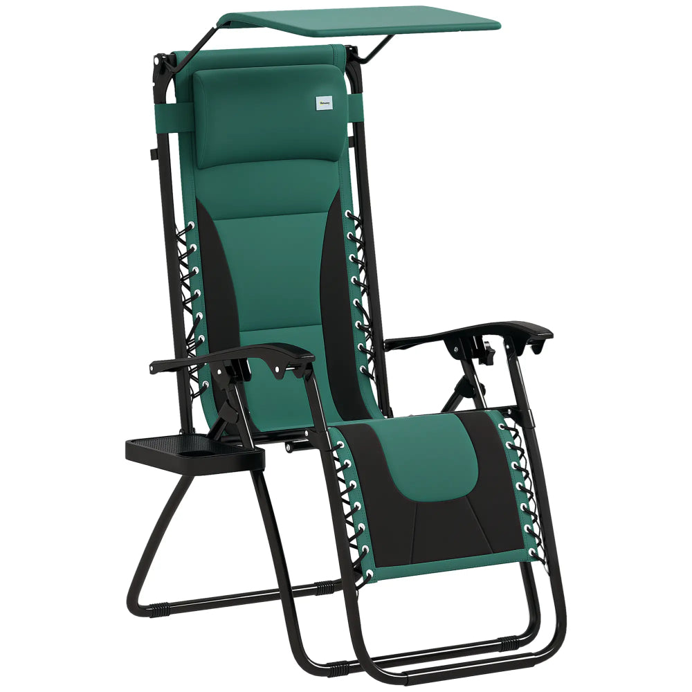 Outsunny Zero Gravity Lounger Chair, Folding Reclining Patio Chair with Shade Cover, Padded Seat, Cup Holder, Soft Cushion and Headrest for Poolside, Camping 89cm x 65cm x 113cm 30