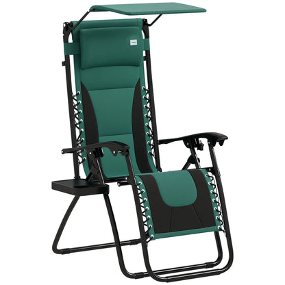 Outsunny Zero Gravity Lounger Chair, Folding Reclining Patio Chair with Shade Cover, Padded Seat, Cup Holder, Soft Cushion and Headrest for Poolside, Camping 89cm x 65cm x 113cm 30