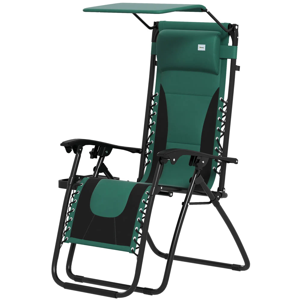 Outsunny Zero Gravity Lounger Chair, Folding Reclining Patio Chair with Shade Cover, Padded Seat, Cup Holder, Soft Cushion and Headrest for Poolside, Camping 89cm x 65cm x 113cm 31