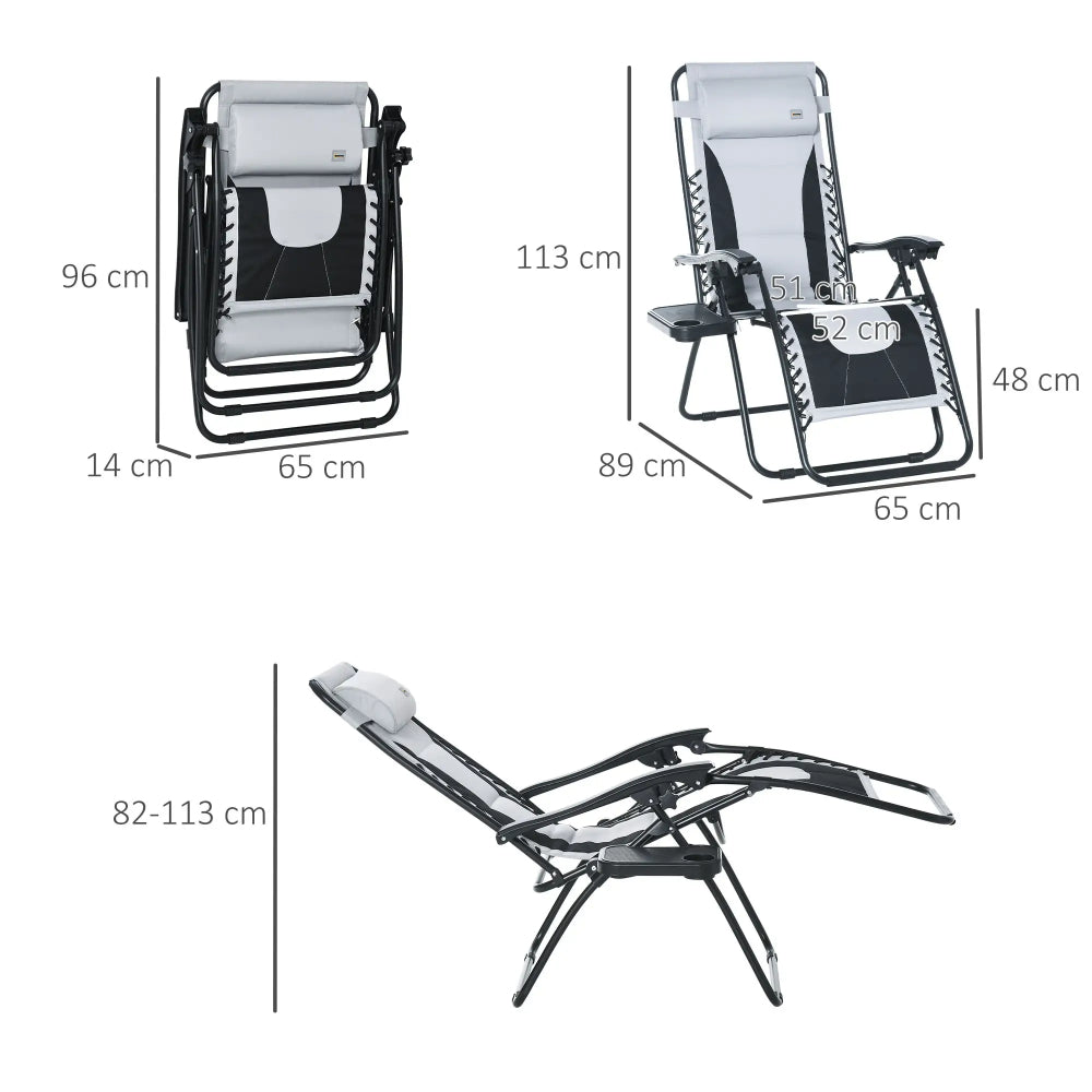 Outsunny Zero Gravity Lounger Chair, Folding Reclining Patio Chair with Padded Seat, Cup Holder, Soft Cushion and Headrest for Poolside, Camping, Light Grey 2