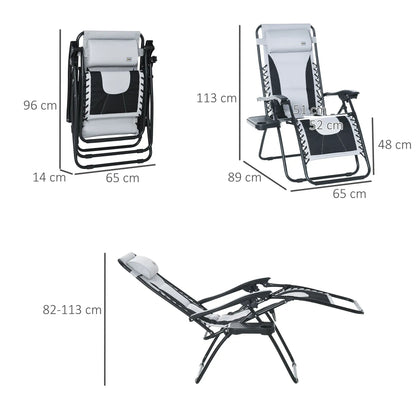 Outsunny Zero Gravity Lounger Chair, Folding Reclining Patio Chair with Padded Seat, Cup Holder, Soft Cushion and Headrest for Poolside, Camping, Light Grey 2