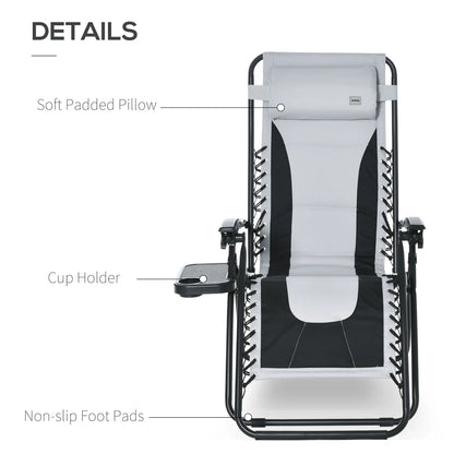 Outsunny Zero Gravity Lounger Chair, Folding Reclining Patio Chair with Padded Seat, Cup Holder, Soft Cushion and Headrest for Poolside, Camping, Light Grey 6