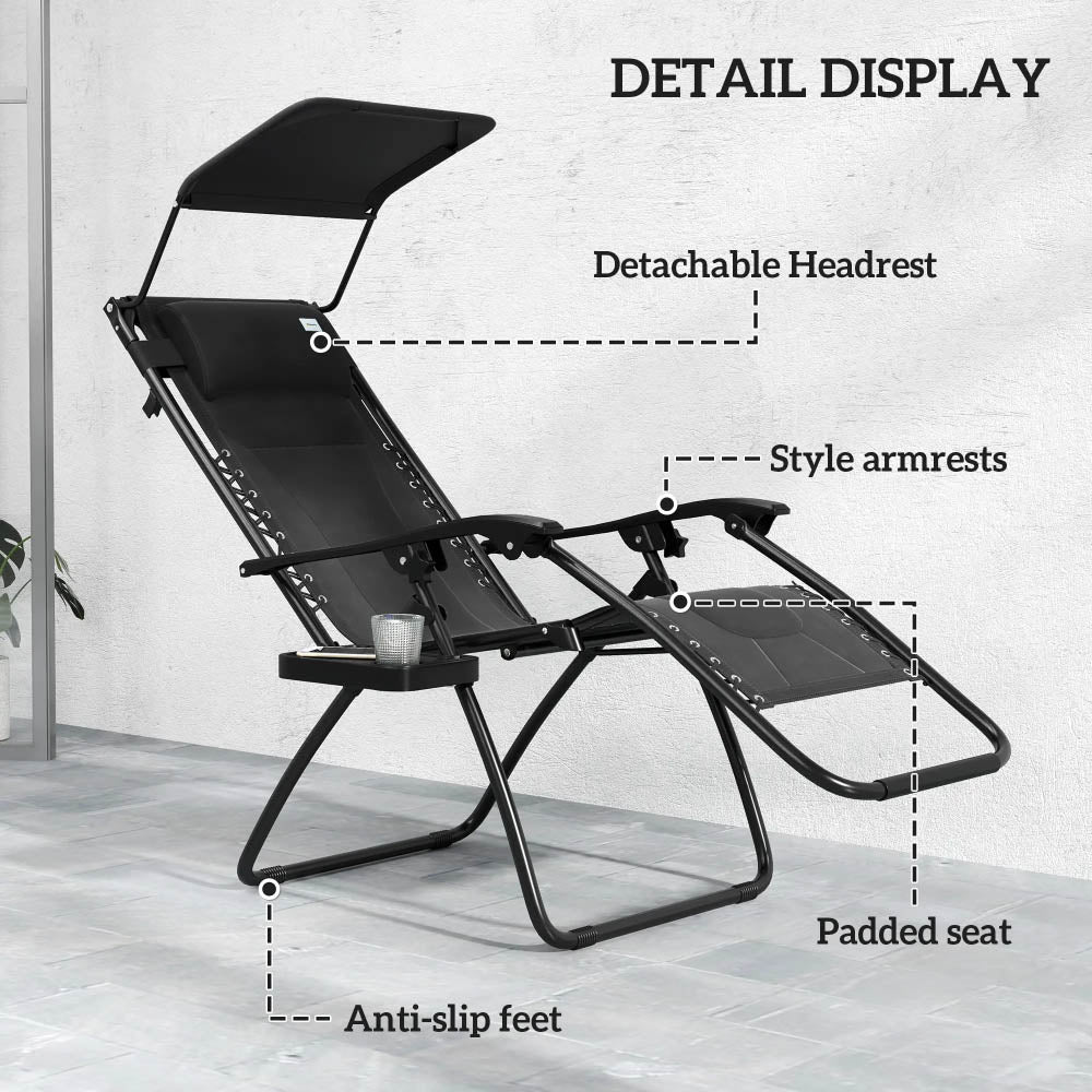 Outsunny Zero Gravity Lounger Chair, Folding Reclining Patio Chair with Shade Cover, Padded Seat, Cup Holder, Soft Cushion and Headrest for Poolside, Camping 89cm x 65cm x 113cm 4