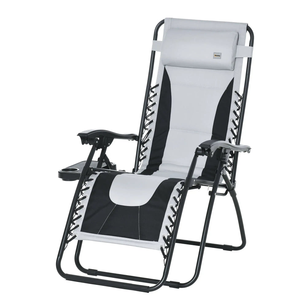 Outsunny Zero Gravity Lounger Chair, Folding Reclining Patio Chair with Padded Seat, Cup Holder, Soft Cushion and Headrest for Poolside, Camping, Light Grey 9
