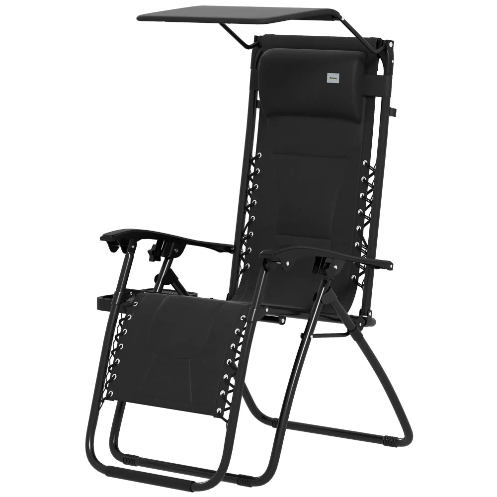 Outsunny Zero Gravity Lounger Chair, Folding Reclining Patio Chair with Shade Cover, Padded Seat, Cup Holder, Soft Cushion and Headrest for Poolside, Camping 89cm x 65cm x 113cm 9