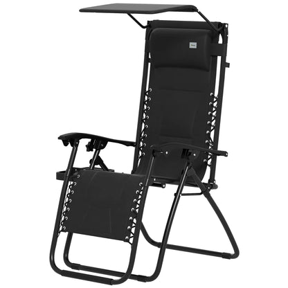 Outsunny Zero Gravity Lounger Chair, Folding Reclining Patio Chair with Shade Cover, Padded Seat, Cup Holder, Soft Cushion and Headrest for Poolside, Camping 89cm x 65cm x 113cm 9