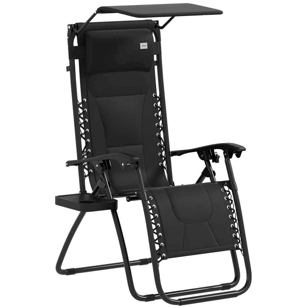 Outsunny Zero Gravity Lounger Chair, Folding Reclining Patio Chair with Shade Cover, Padded Seat, Cup Holder, Soft Cushion and Headrest for Poolside, Camping 89cm x 65cm x 113cm 
