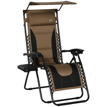 Outsunny Zero Gravity Lounger Chair, Folding Reclining Patio Chair with Shade Cover, Padded Seat, Cup Holder, Soft Cushion and Headrest for Poolside, Camping 