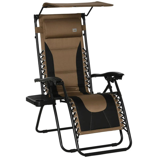 Outsunny Zero Gravity Lounger Chair, Folding Reclining Patio Chair with Shade Cover, Padded Seat, Cup Holder, Soft Cushion and Headrest for Poolside, Camping 