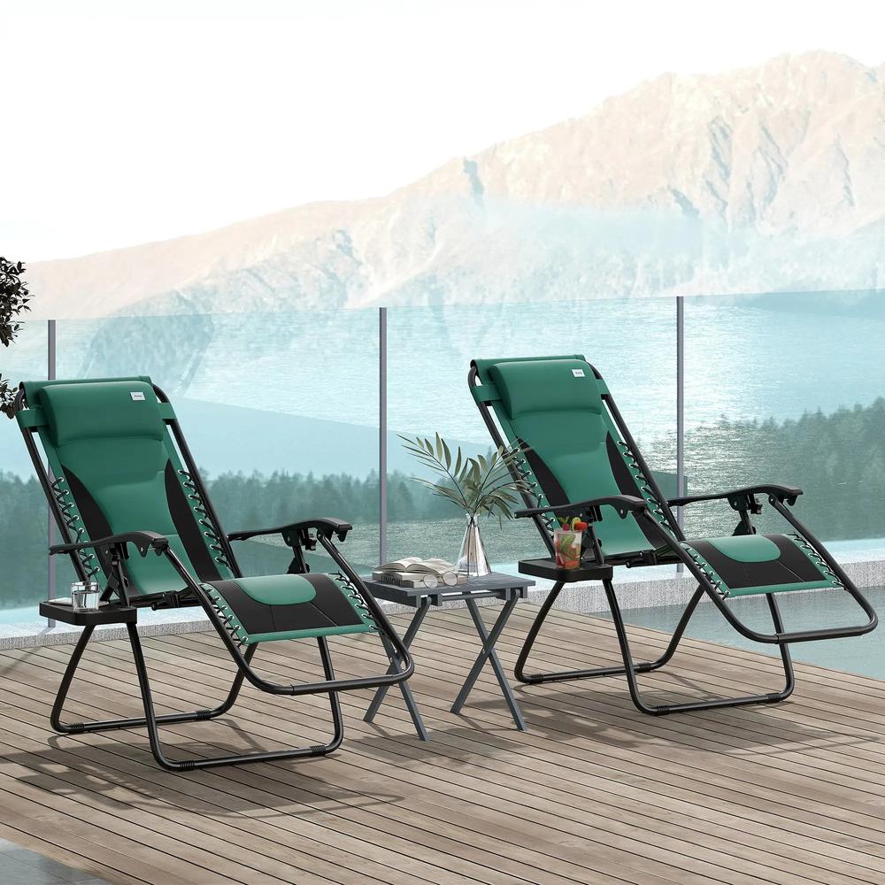 Outsunny Zero Gravity Lounger Chair Set of 2, Folding Reclining Patio Chair with Padded Seat, Cup Holder, Soft Cushion and Headrest for Poolside, Camping 1