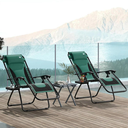 Outsunny Zero Gravity Lounger Chair Set of 2, Folding Reclining Patio Chair with Padded Seat, Cup Holder, Soft Cushion and Headrest for Poolside, Camping 1