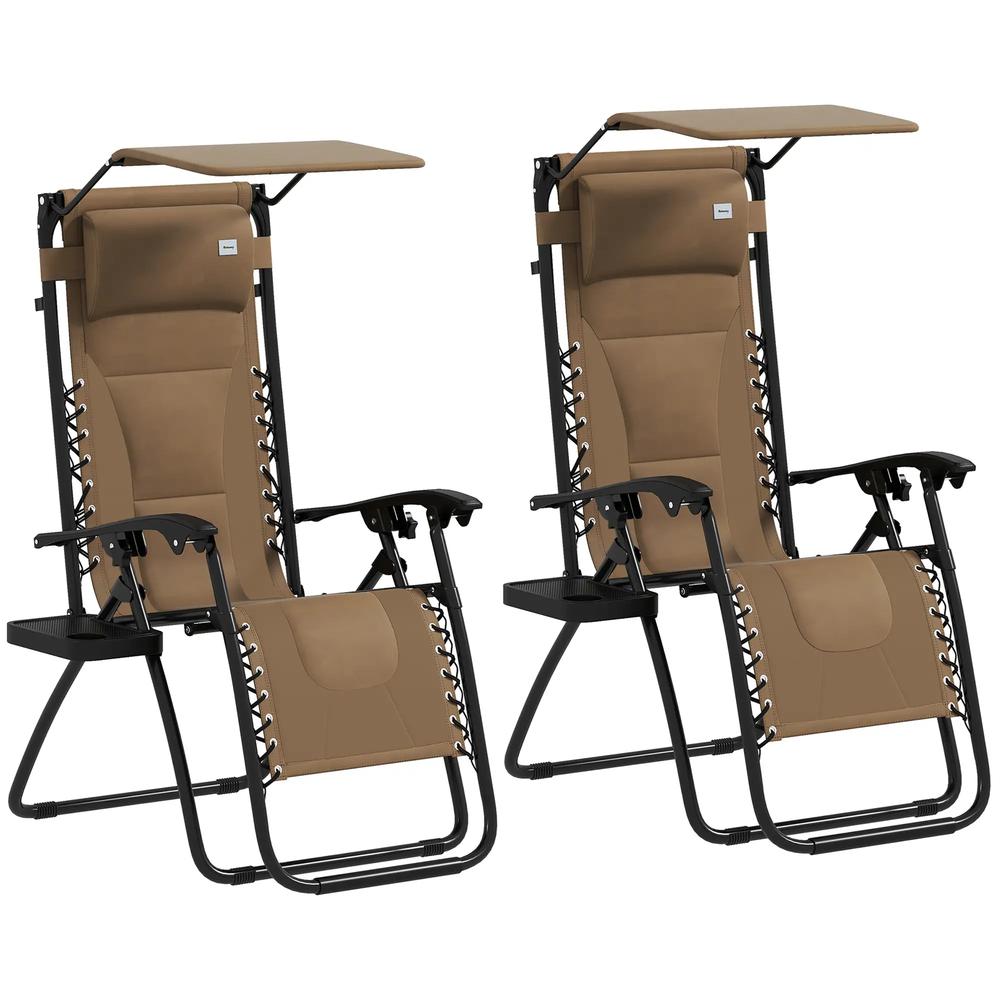 Outsunny Zero Gravity Lounger Chair Set of 2, Folding Reclining Patio Chair with Shade Cover, Padded Seat, Cup Holder, Soft Cushion and Headrest for Poolside, Camping 31