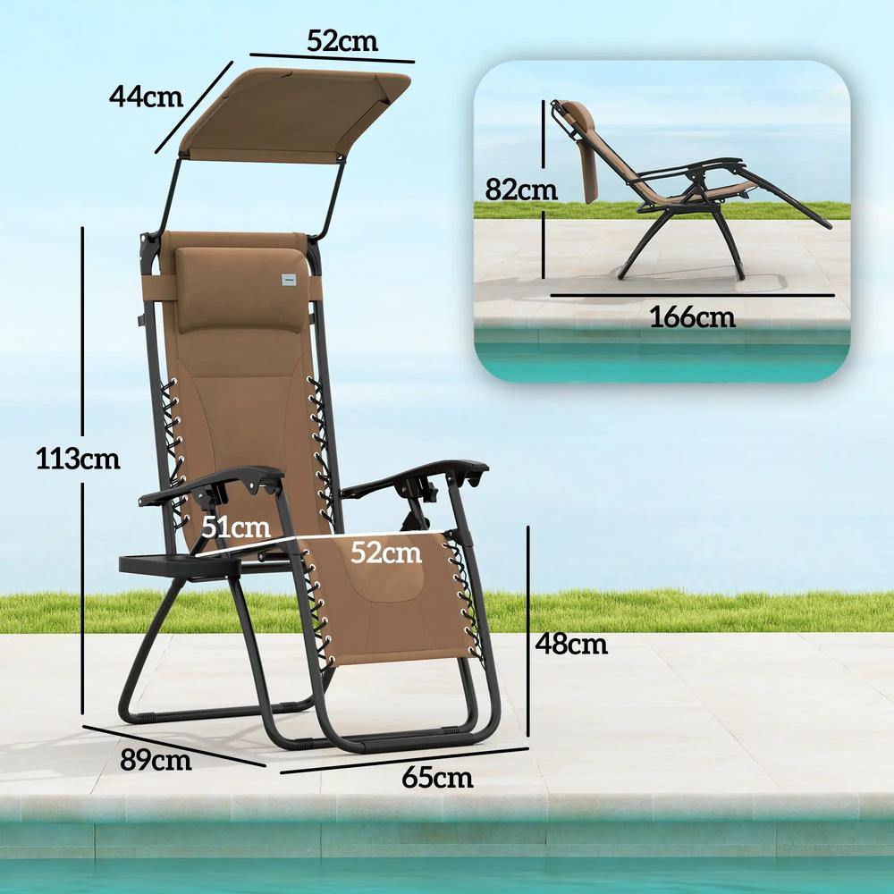 Outsunny Zero Gravity Lounger Chair Set of 2, Folding Reclining Patio Chair with Shade Cover, Padded Seat, Cup Holder, Soft Cushion and Headrest for Poolside, Camping 33