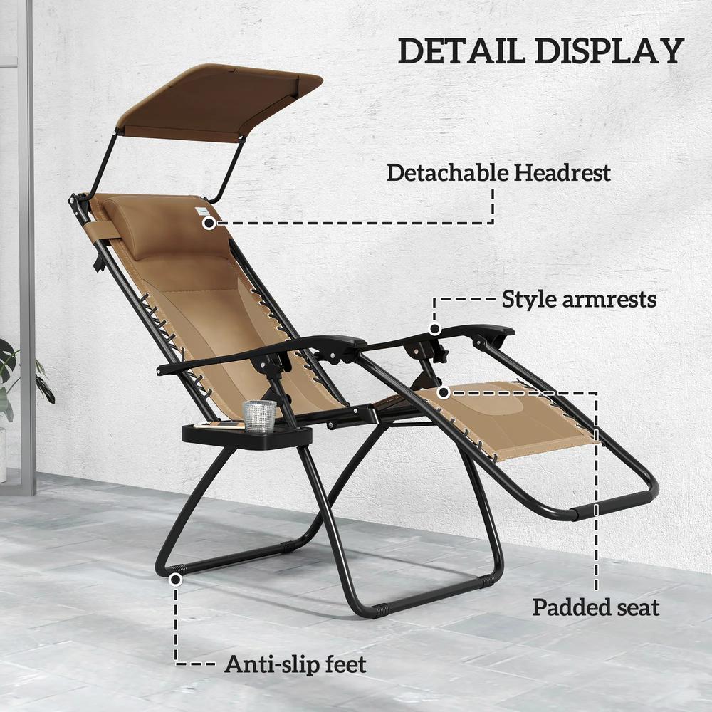Outsunny Zero Gravity Lounger Chair Set of 2, Folding Reclining Patio Chair with Shade Cover, Padded Seat, Cup Holder, Soft Cushion and Headrest for Poolside, Camping 35